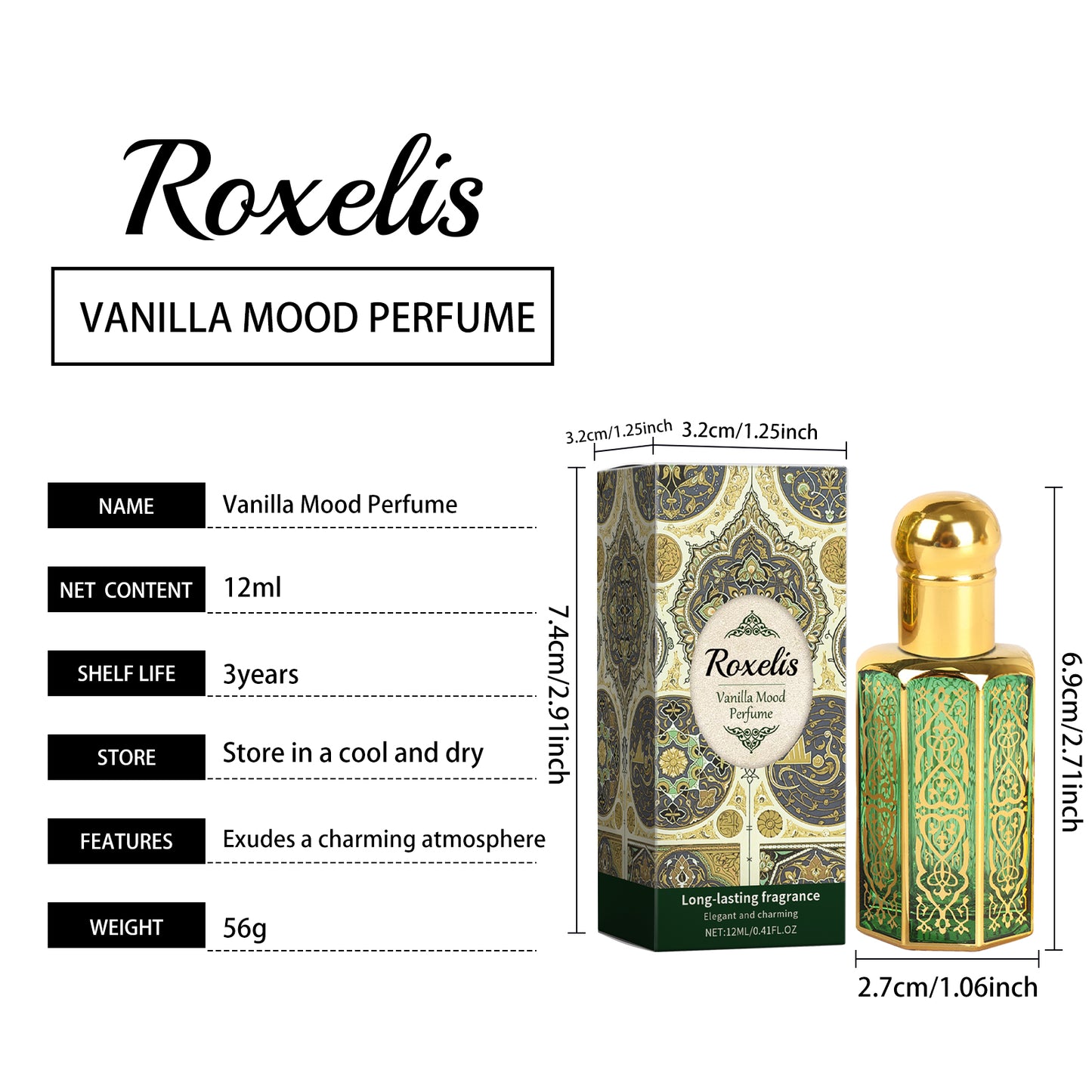 Vanilla Mood Arabian Roll-On Perfume Oil - 12ml Floral Vanilla Fragrance