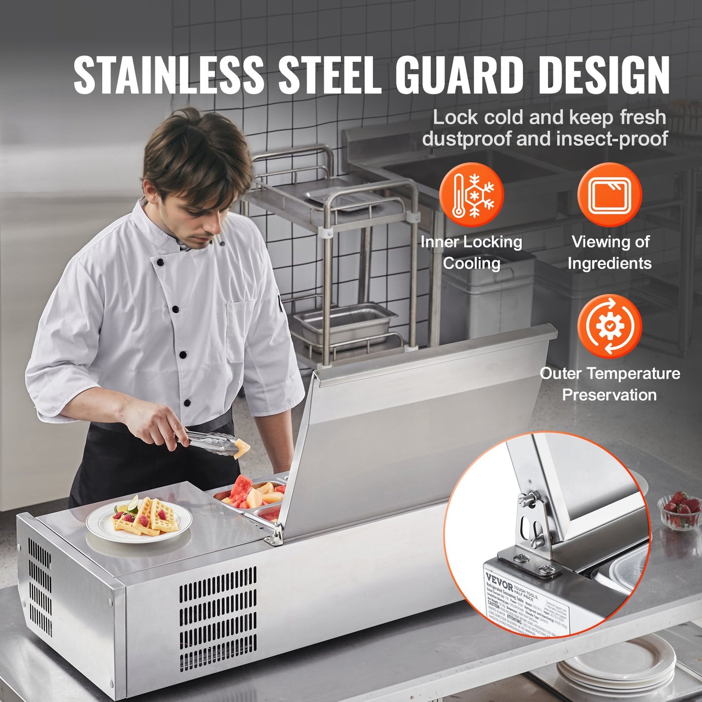 Refrigerated Condiment Prep Station with 1/3 & 4/6 Pans - Stainless Steel Countertop Cooler