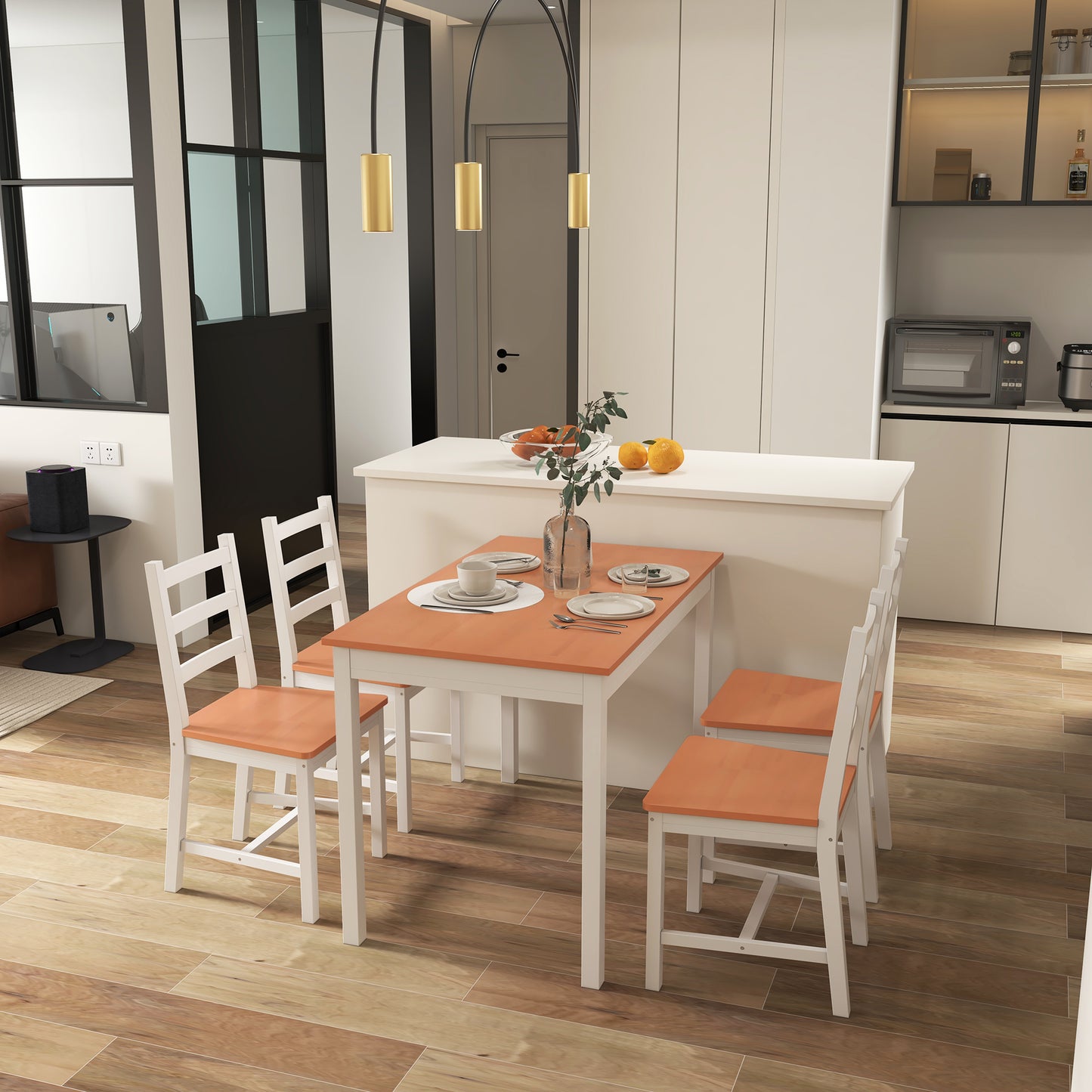 Dining Table Set for 4, 5 Piece Modern Kitchen and Chairs, Solid Wood