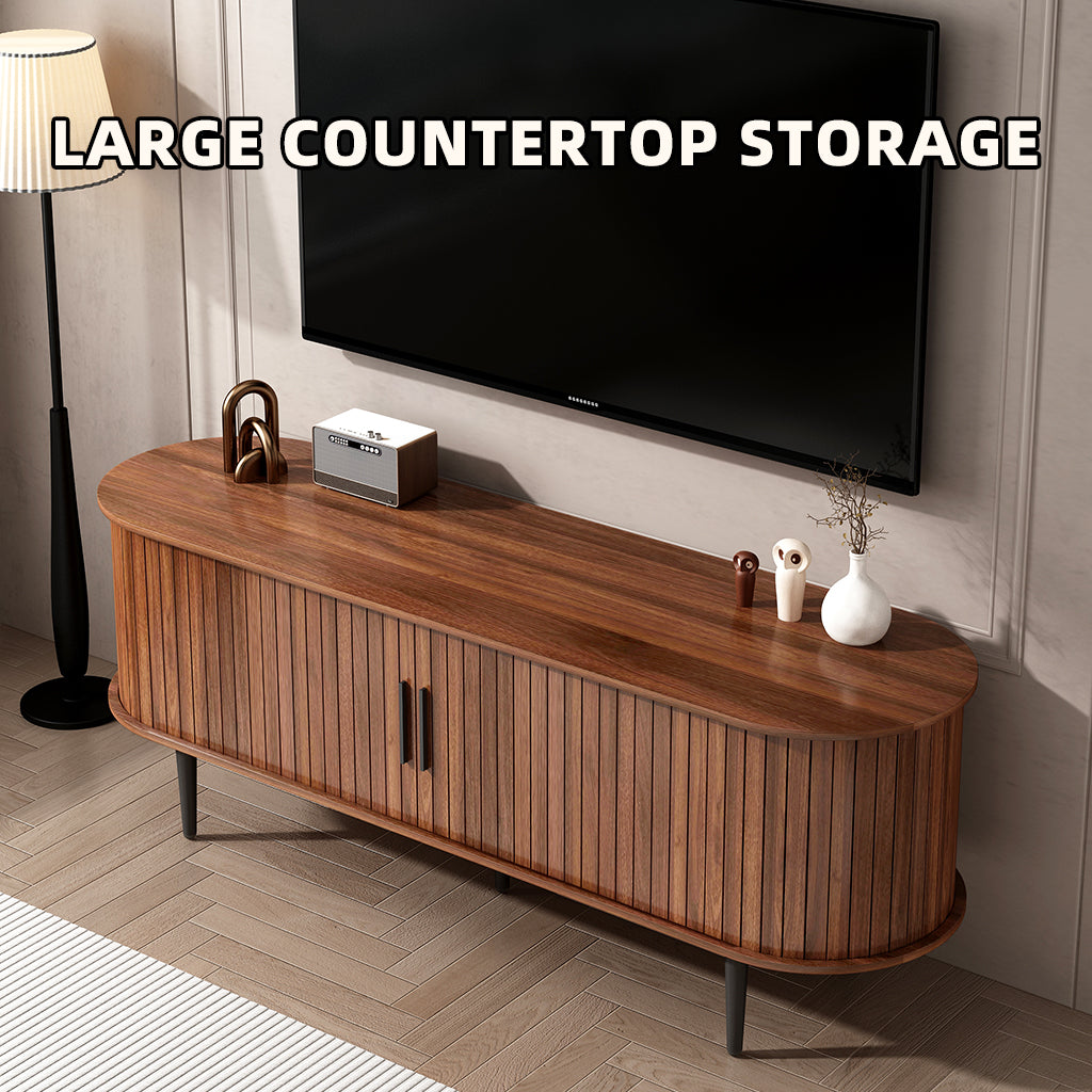 55" Modern TV Stand Console Table with Sliding Door - Walnut