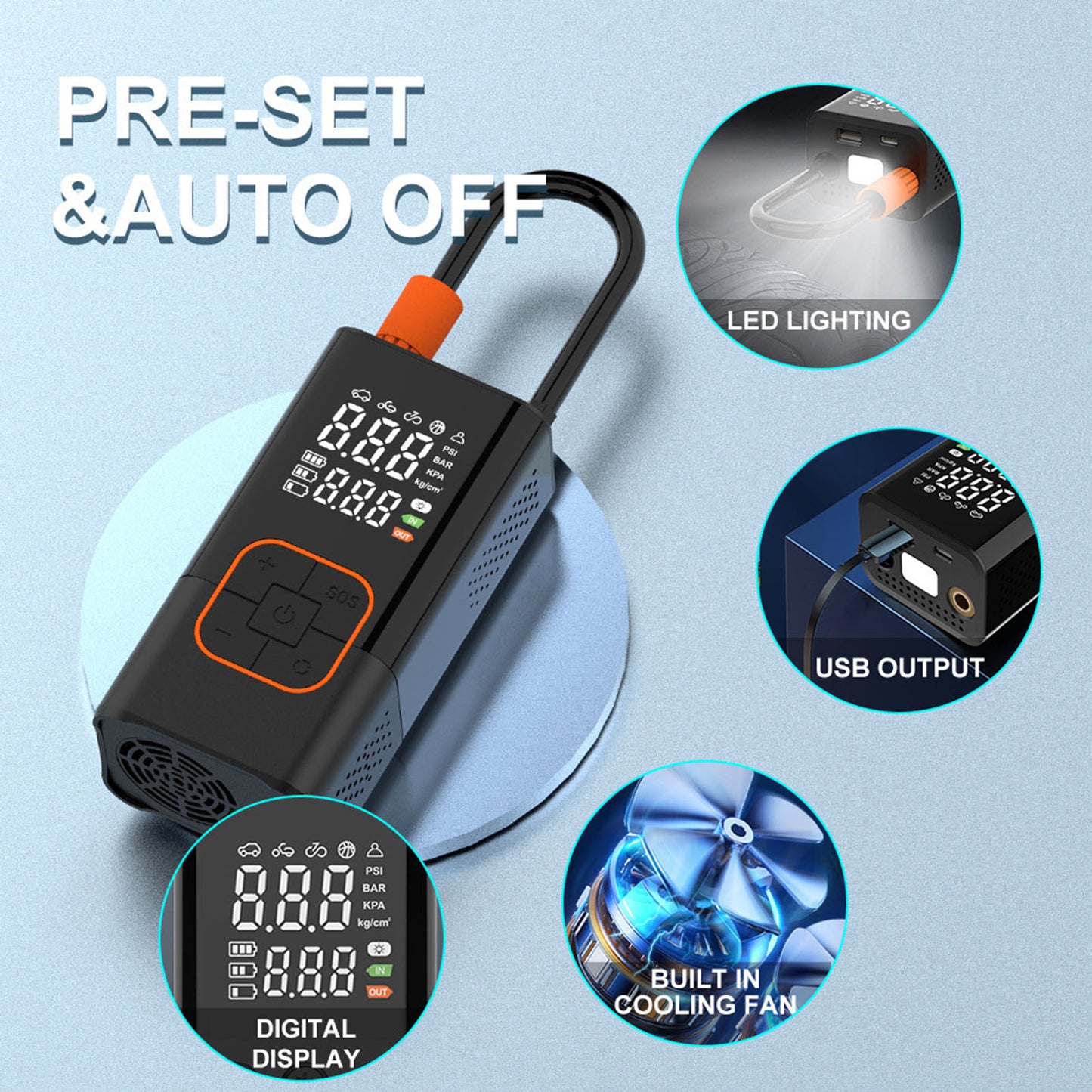 Portable Mini Dual Screen Inflatable Pump