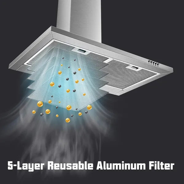 30 Inch Stainless Steel Wall Mount Range Hood with LED Lights & 3-Speed Fan