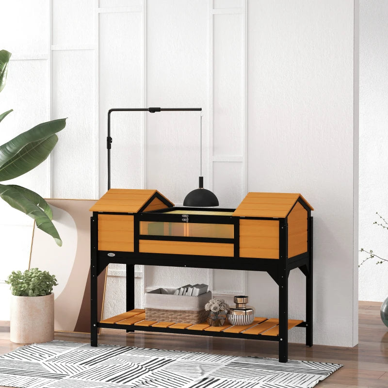 Pet Tortoise Enclosure with Adjustable Lamp Holder and Storage Shelf - Wooden Habitat for Reptiles