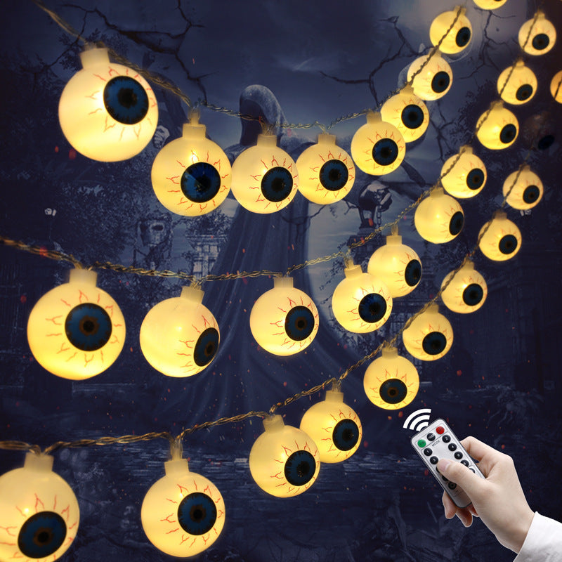 Halloween Ghost Eyeballs LED String Light Set - Battery Powered, Green 10 Lights