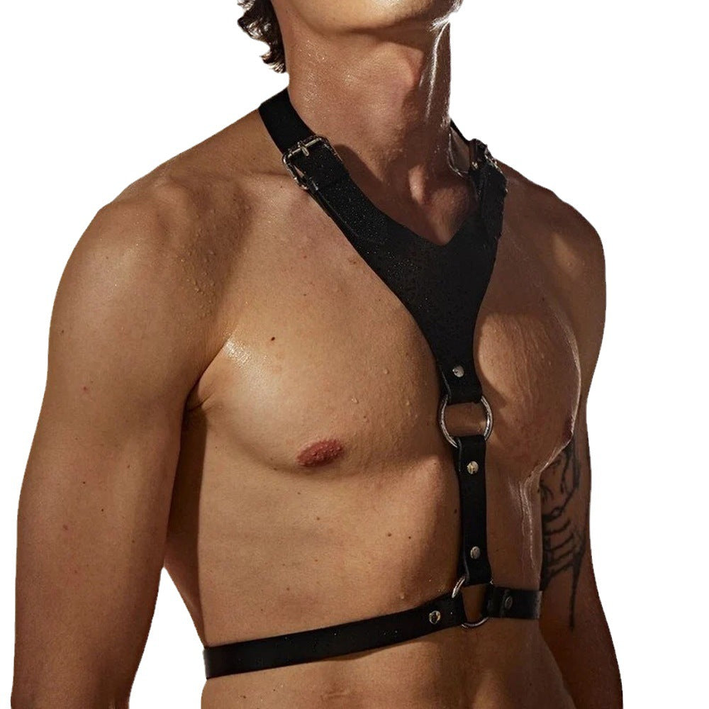 Leather Chest Muscle Binding Strap for Adult Wellness, Black