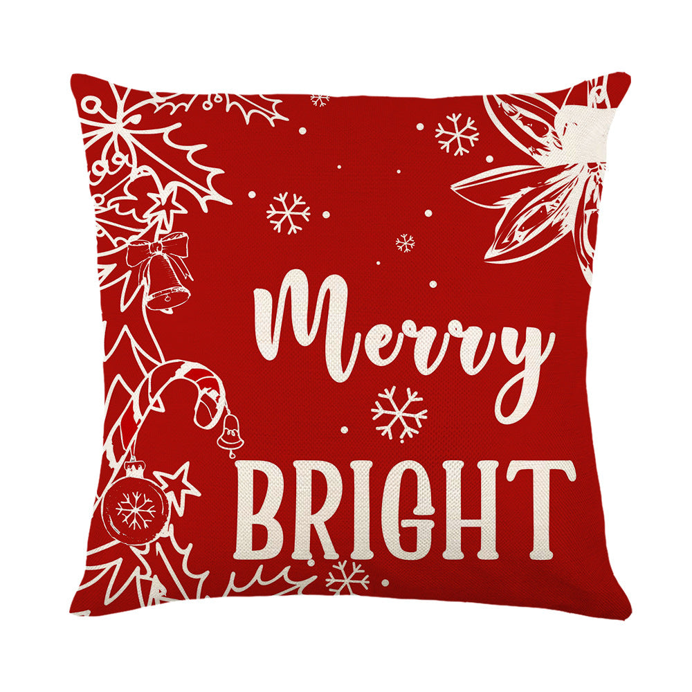 Christmas Elk Santa Linen Cushion Cover 45x45cm Nordic Holiday Decor