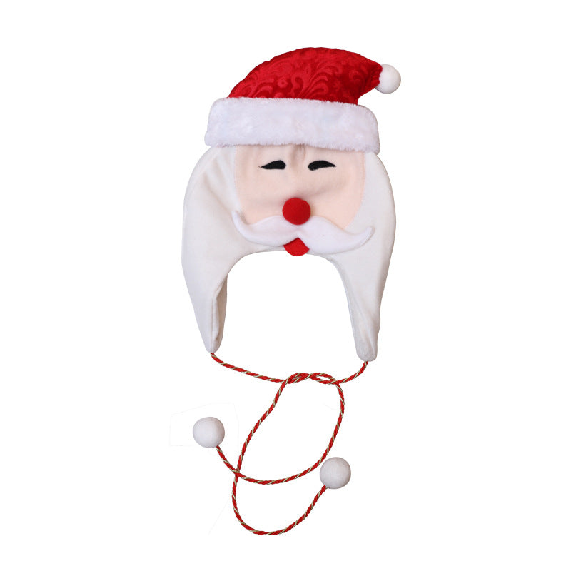 Christmas Hat with Long Shoelace Cartoon Decor - Elderly Snowman Deer Styles