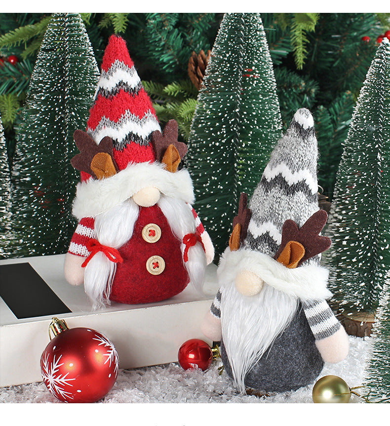 Christmas Deer Horn Doll with Red or Gray Pointed Hat Antlers Holiday Decor