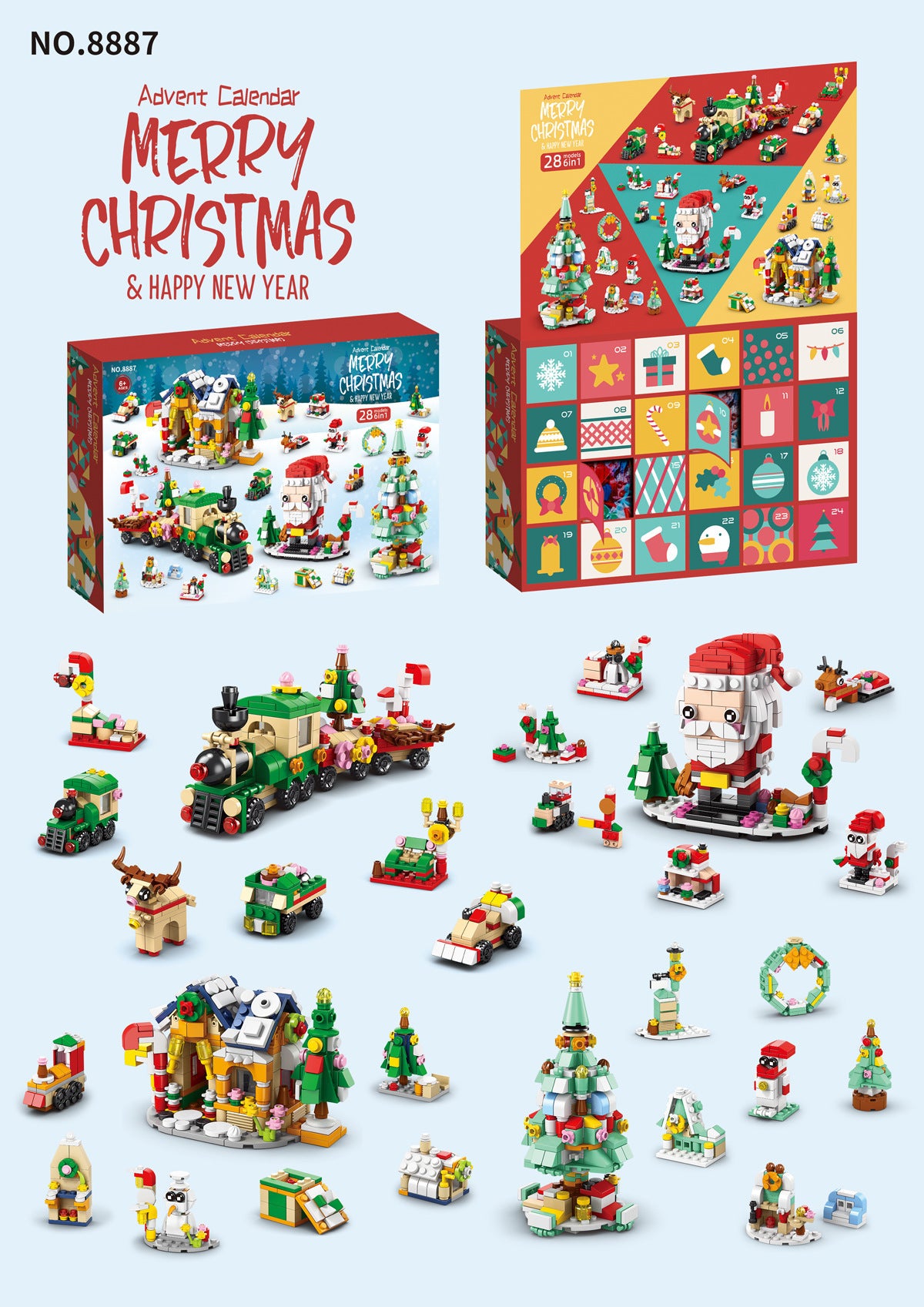 Christmas Building Block Set with Nutcracker Sled & Tree Decorations