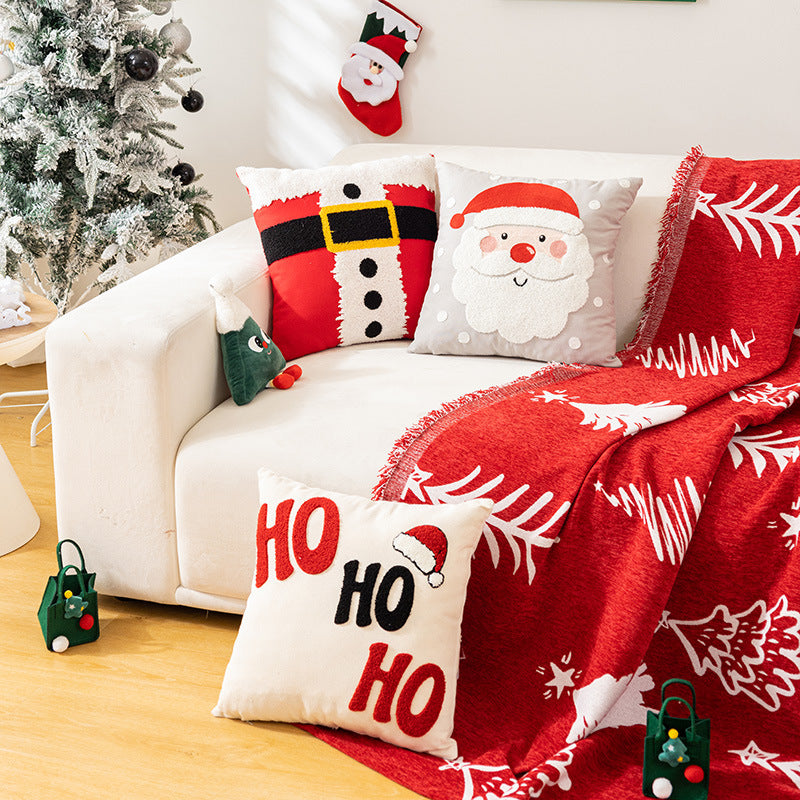 Christmas Embroidery Pillow Cover Holiday Home Decor 45x45cm