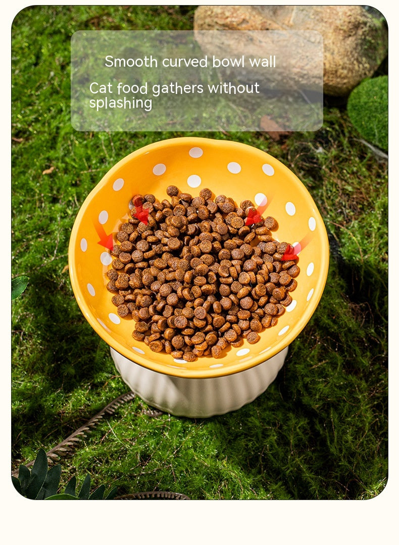 High Foot Ceramic Cat Food Bowls - Anti Roll Pet Tableware for Cats