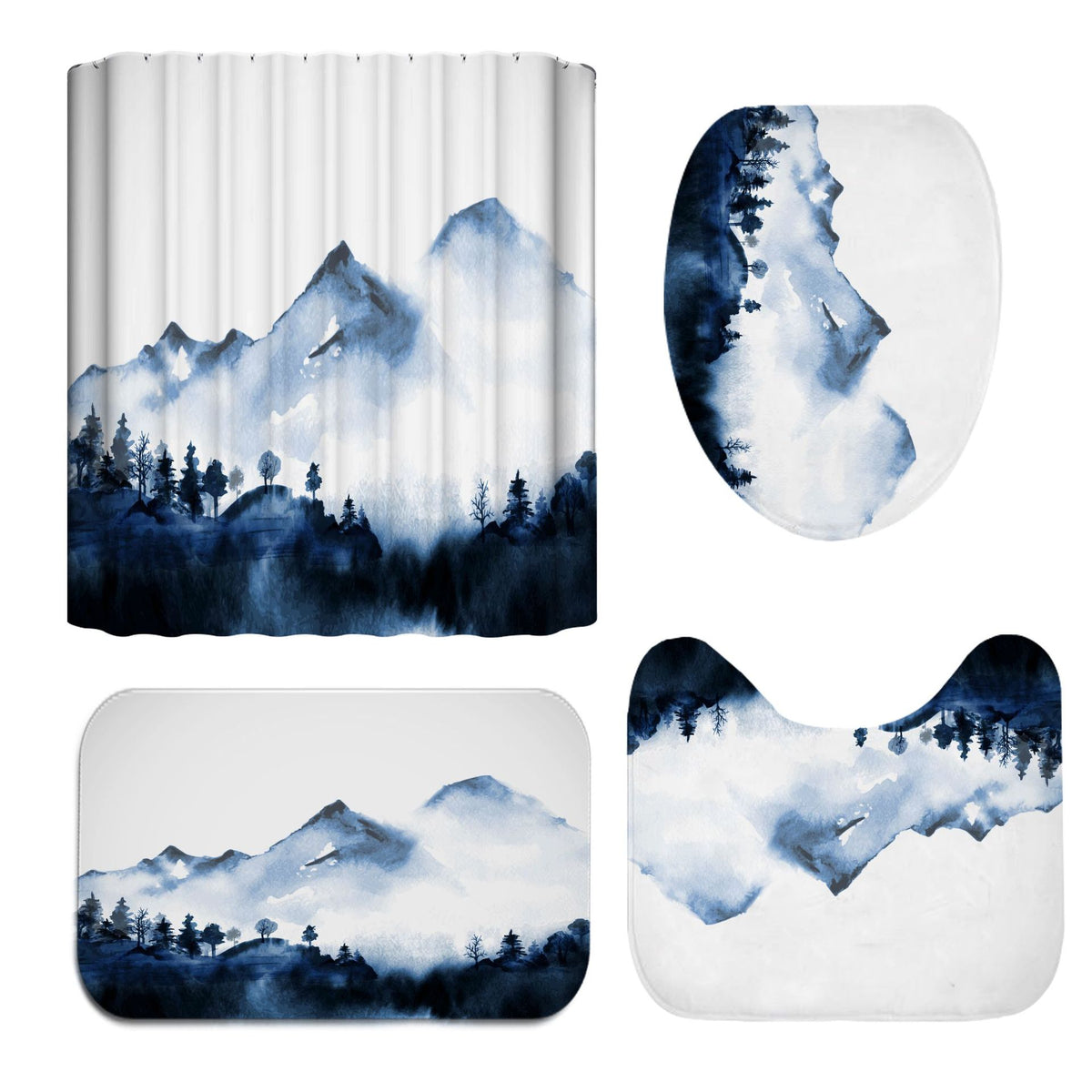 Digital Printing Polyester Bathroom Shower Curtain with Chinese Landscape Design
