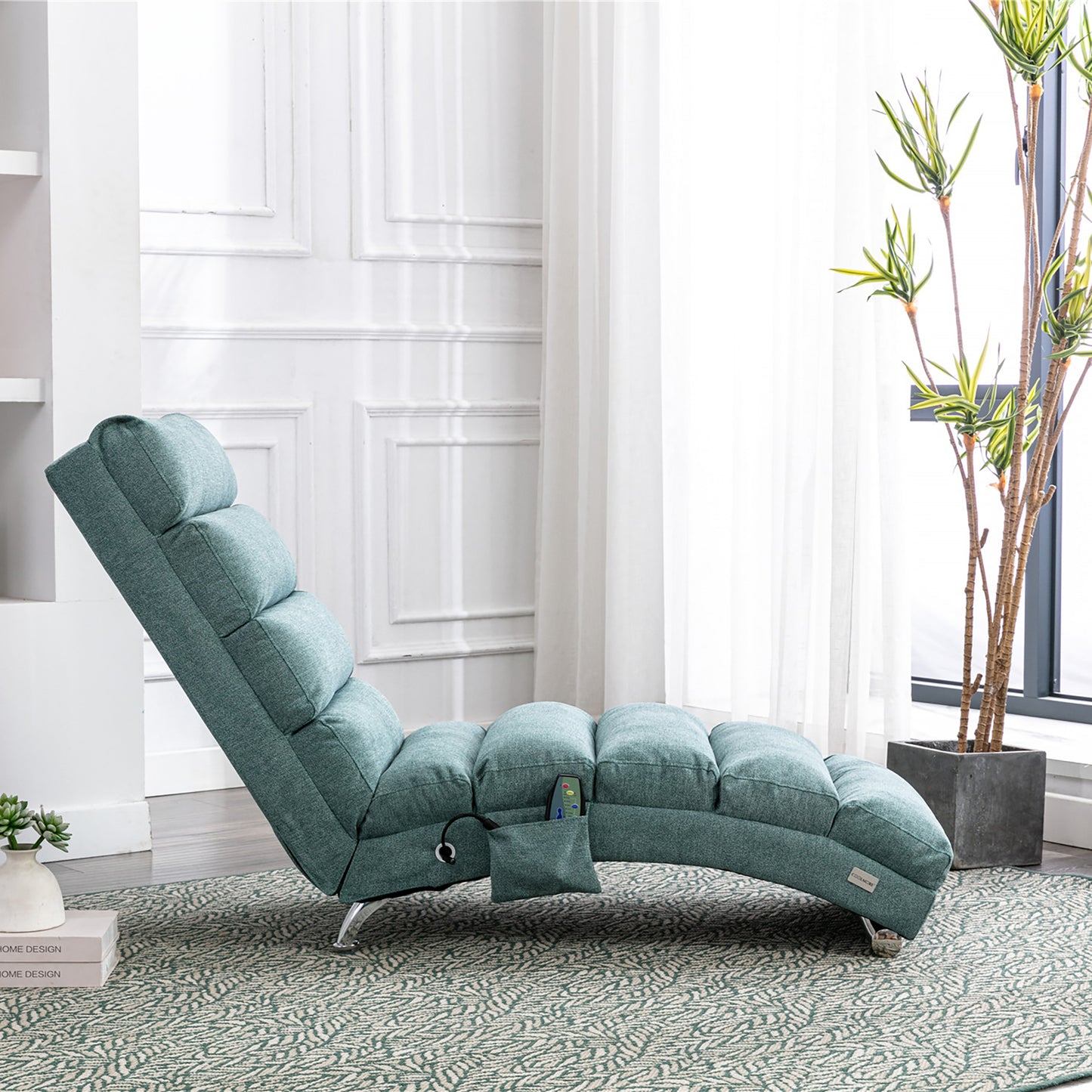 Luxury Teal Upholstered Chaise Lounge Chair with Vibration