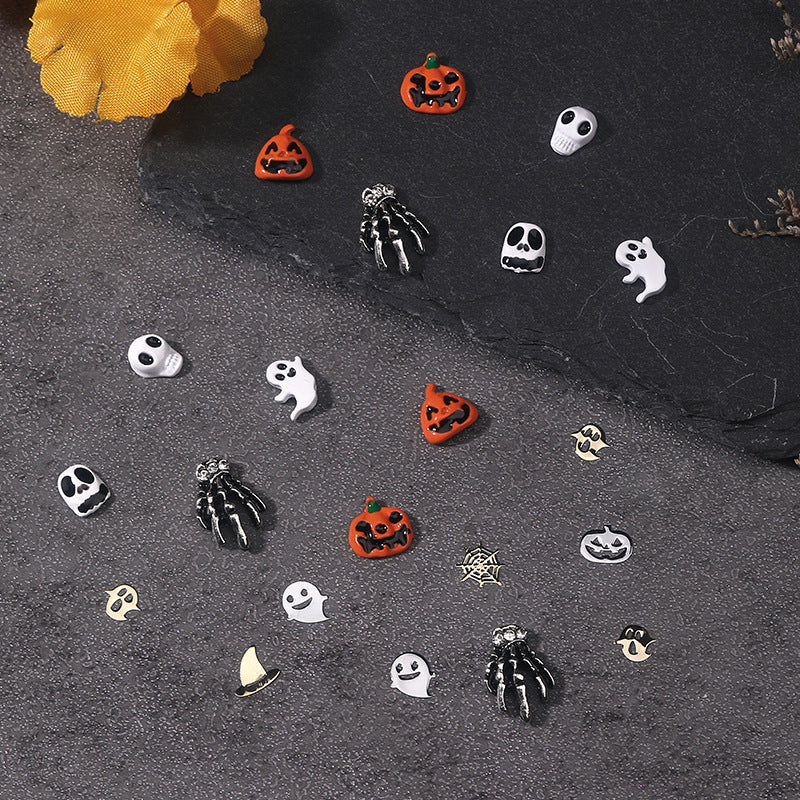 Halloween Alloy Skull Nail Ornament Set - Nail Art Accessories for Spooky Manicure