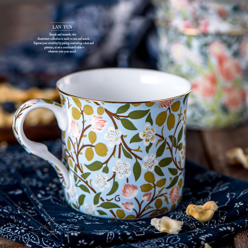 European Blue and White Ceramic Mug 300ml - Kitchen Drinkware