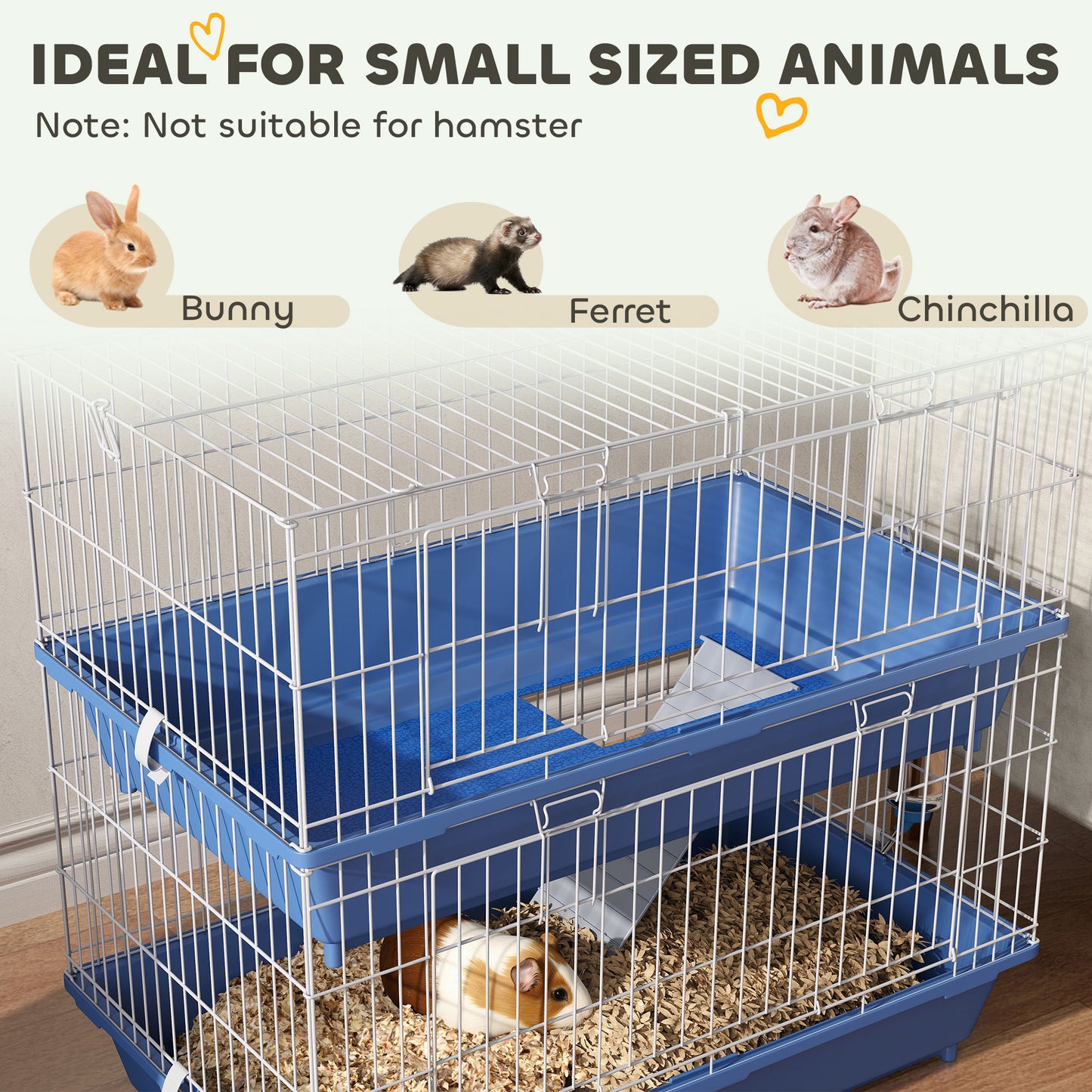 Two-Tier Small Animal Cage with Ramp and Accessories - Blue, 28 inches