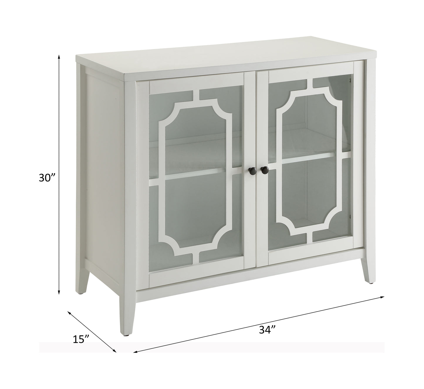 Ceara White Console Cabinet with Glass Doors & Storage Shelf