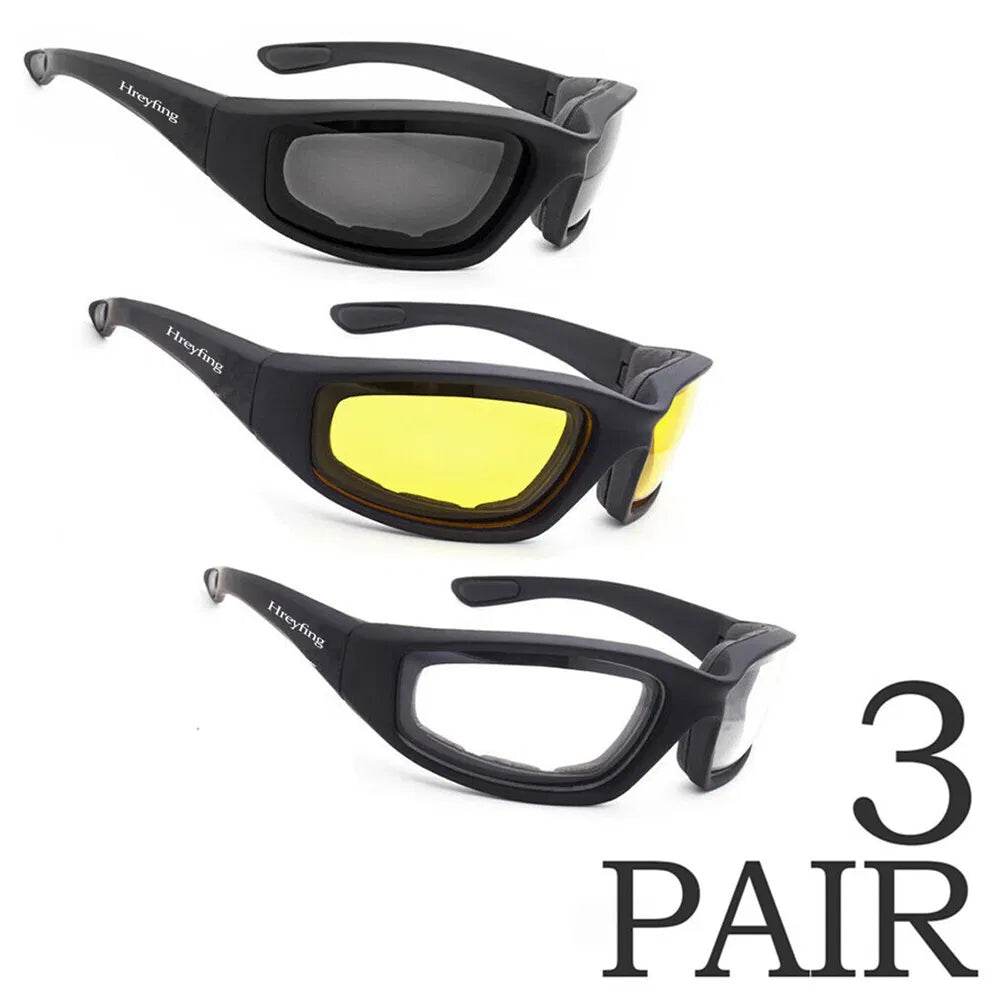 Motorcycle Riding Glasses with UV Protection - 3 Pairs