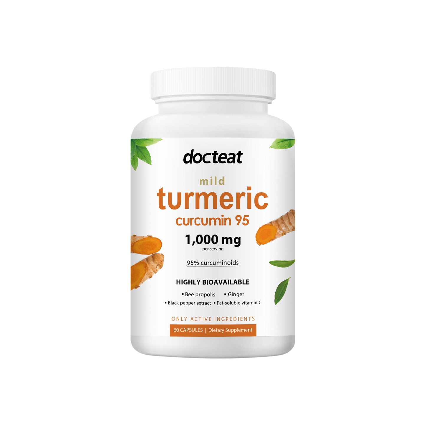 Turmeric & Vitamin C Supplement Capsules - 60 Count for Immune & Skin Support