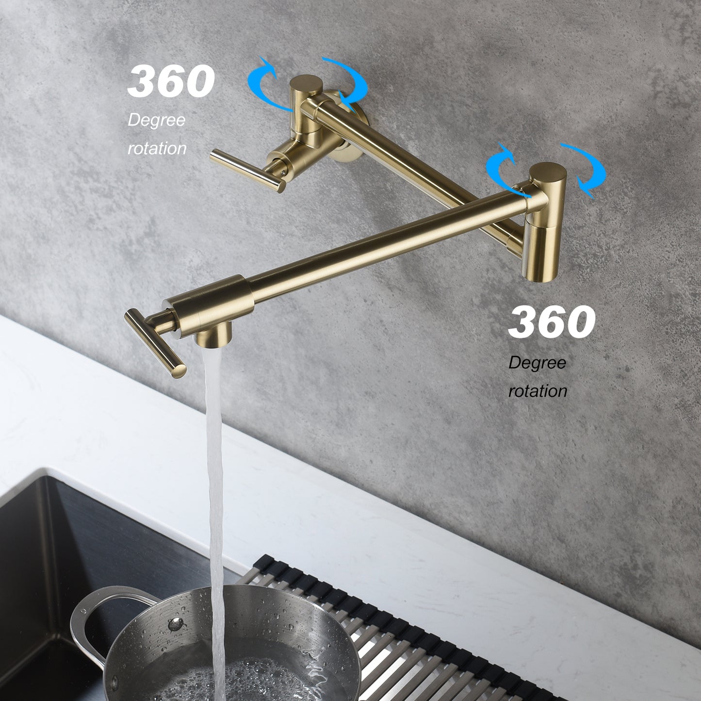Wall-Mount Folding Faucet - Brushed Gold Brass Pot Filler