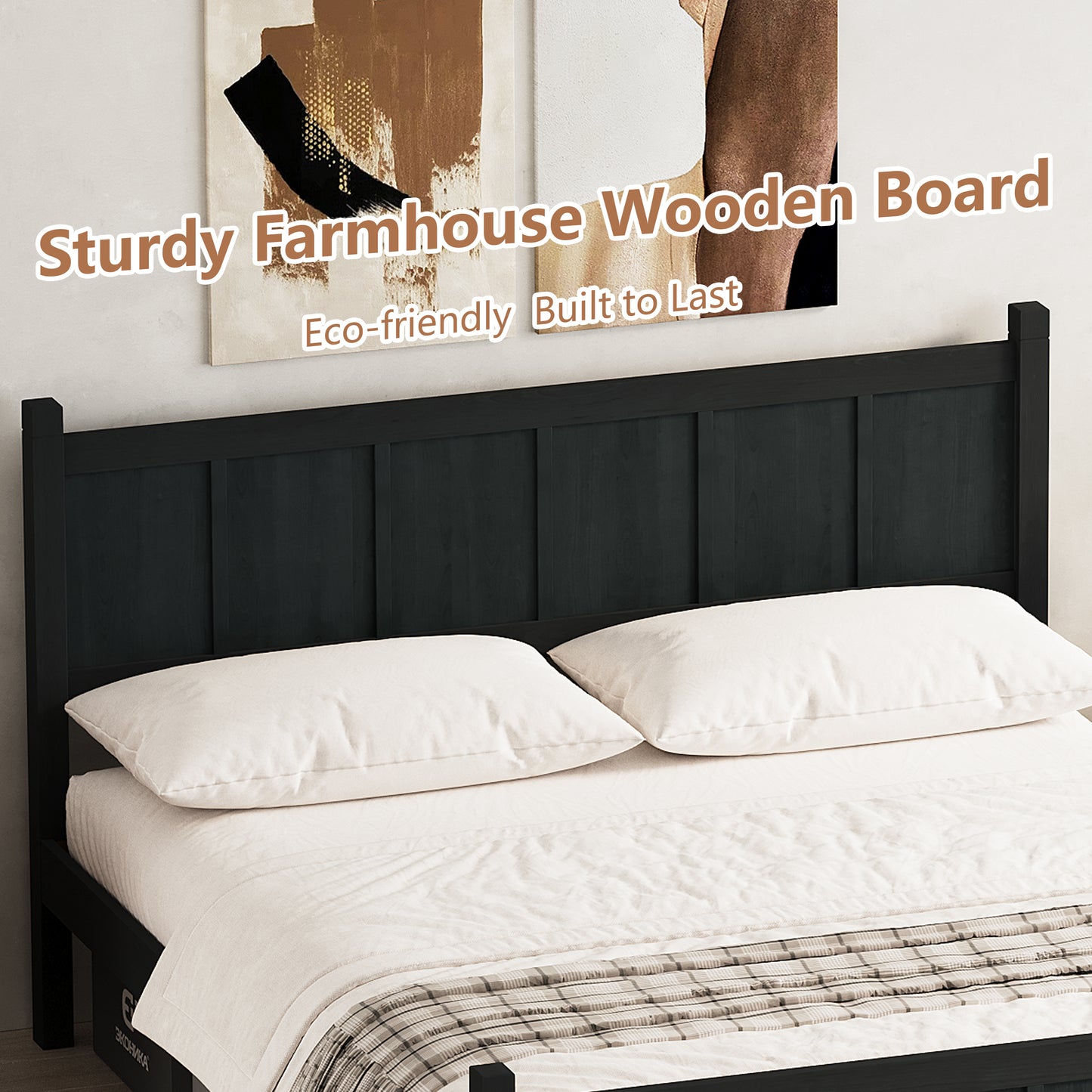 Queen Size Flat Panel Bed With Headboard & Footboard, Minimalist