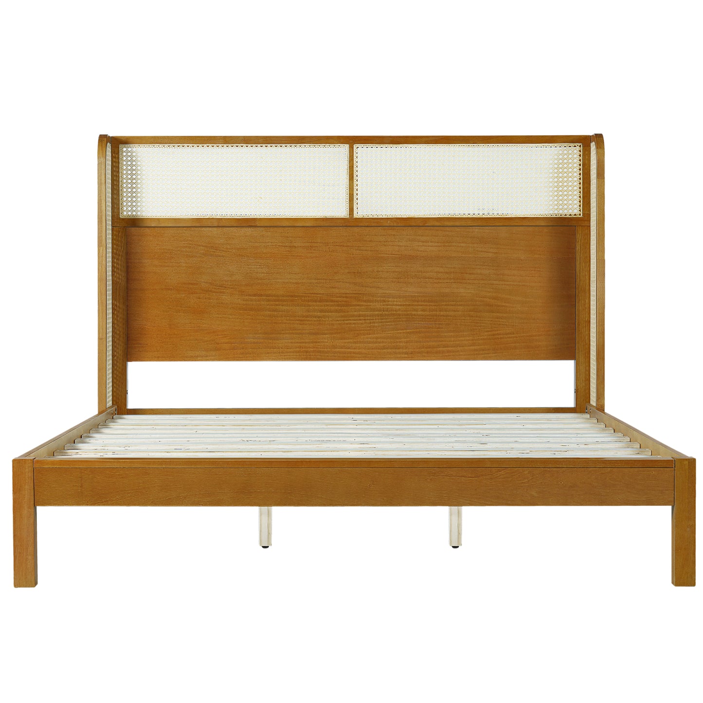 King Platform Bed Frame with Headboard - Natural Rubber Wood