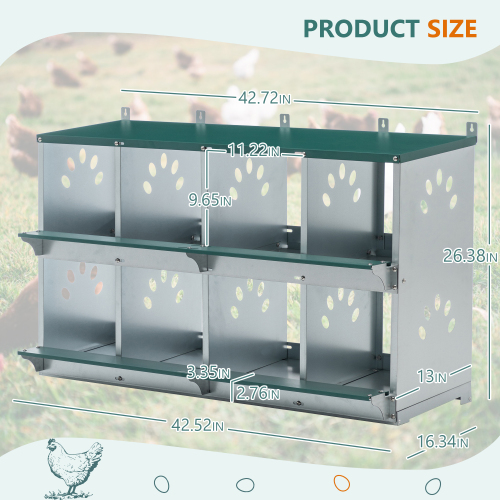 Metal Chicken Nesting Boxes with Vented Holes - Wall Mount Egg Laying Coop, Green