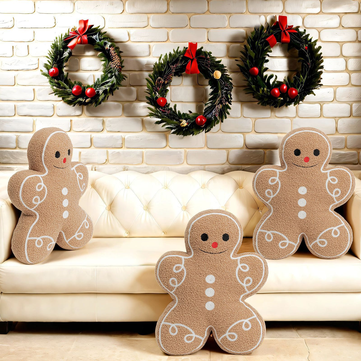 Christmas Gingerbread Man Throw Pillow - Plush Holiday Decor, 13x17 Inches