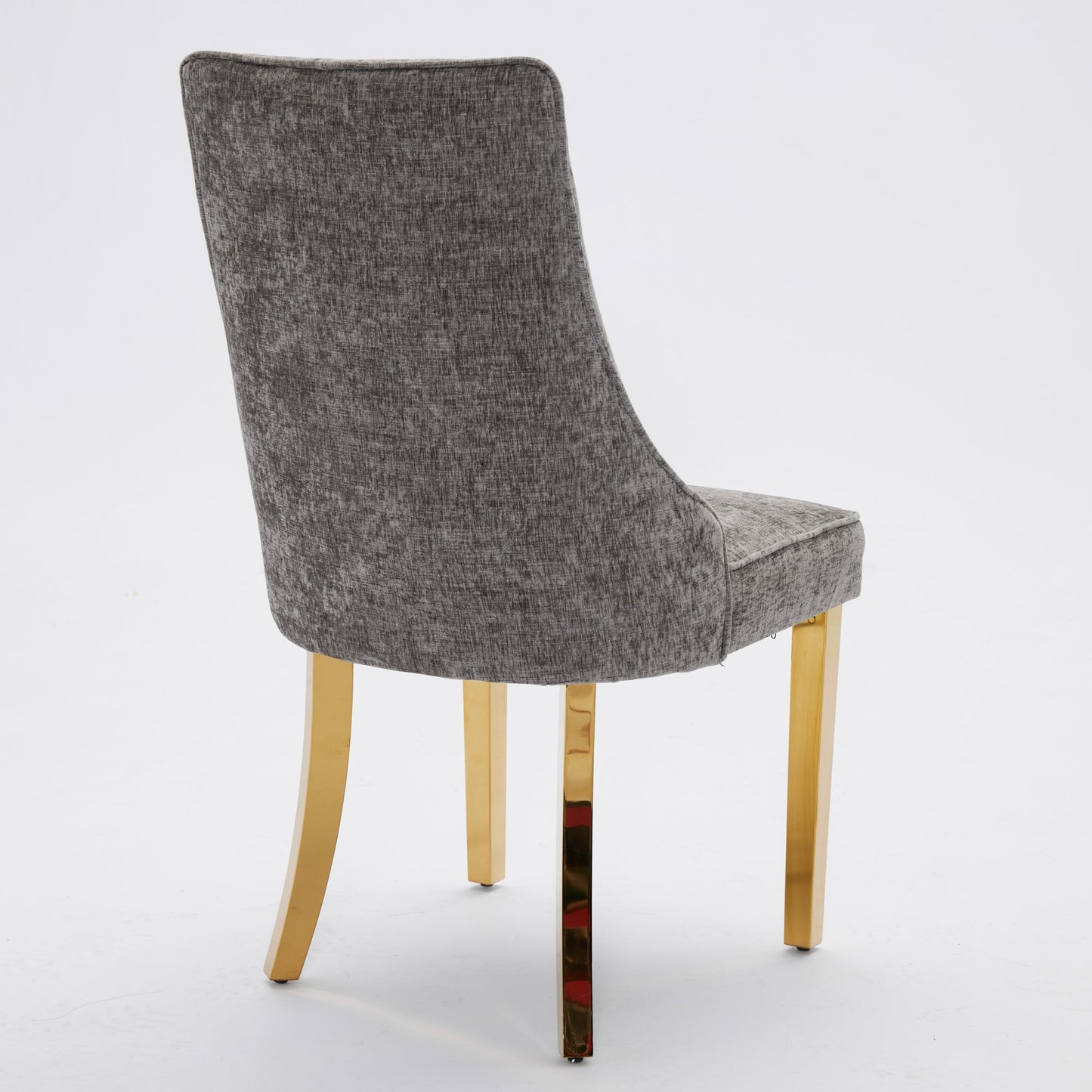 Gray Chenille Dining Chairs Set of 2 with Golden Legs
