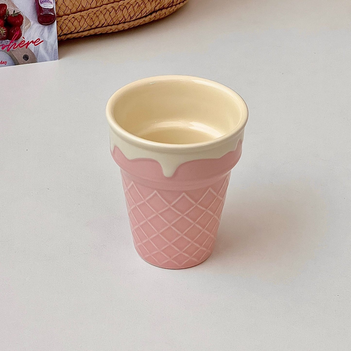 Creative Ceramic Ice Cream Cone Cup - Heat-Resistant 250ml Home Storage
