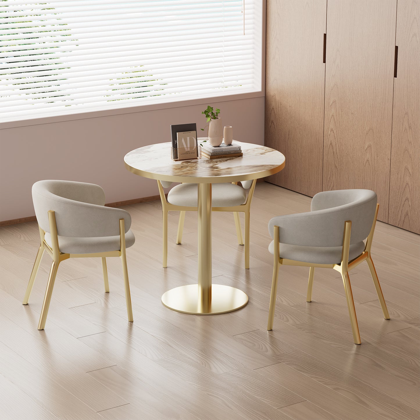 Round Bistro Table 31.5 Inches with Faux Marble Top - Light Slate Grey