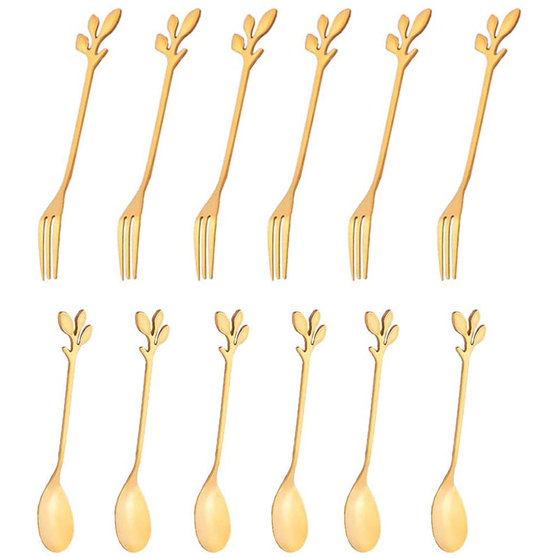 Stainless Steel Dessert Spoon & Fork Set - Creative Leaf Kitchen Utensils