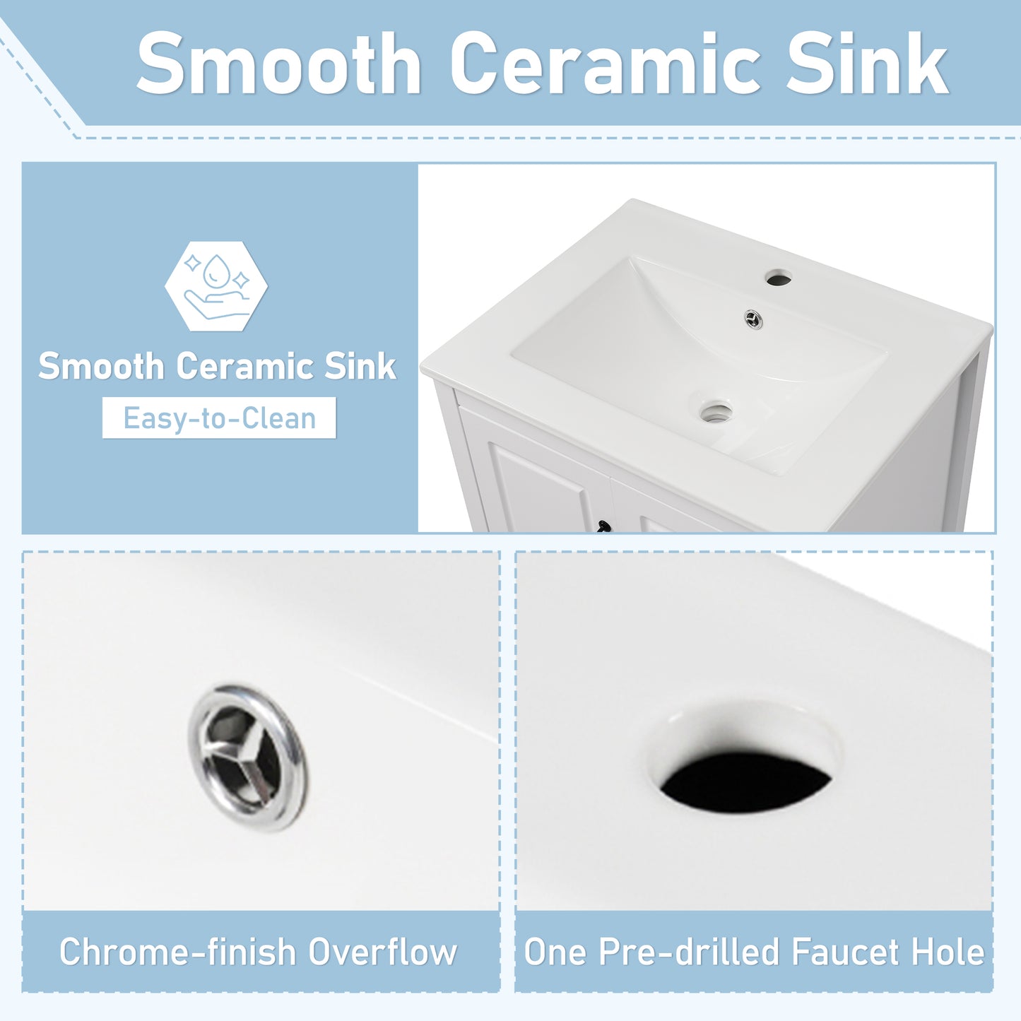 24 Inch Bathroom Vanity with Sink and Soft-Close Drawers - White