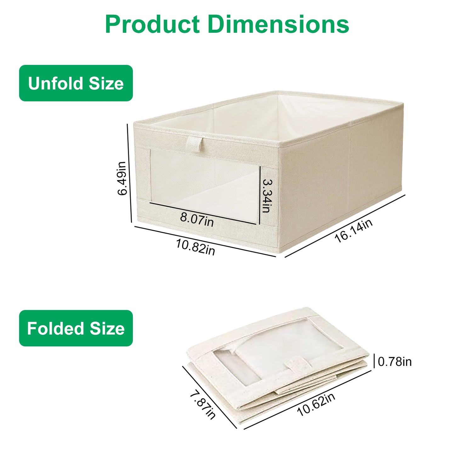 4Pcs Foldable Linen Clothing Storage Bin With Visible Clear Window