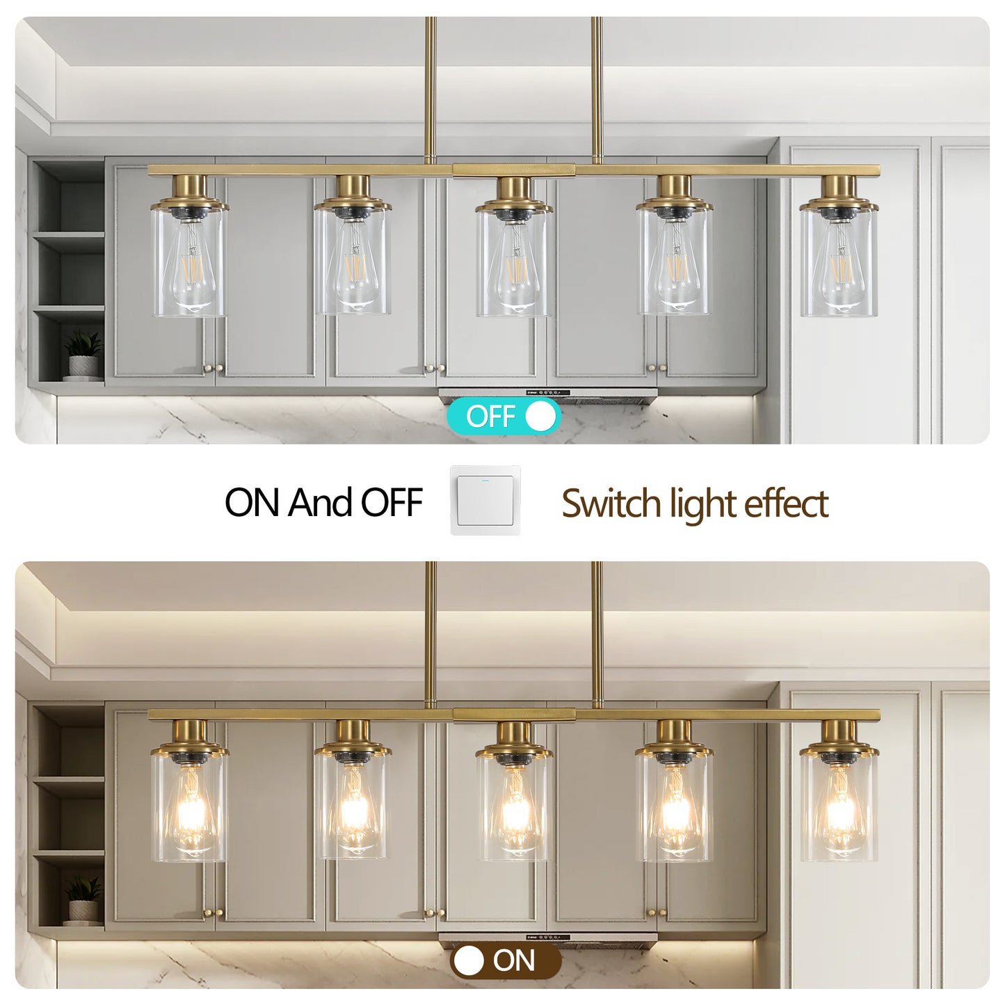 Modern Industrial 5-Light Chandelier - Golden Metal Frame