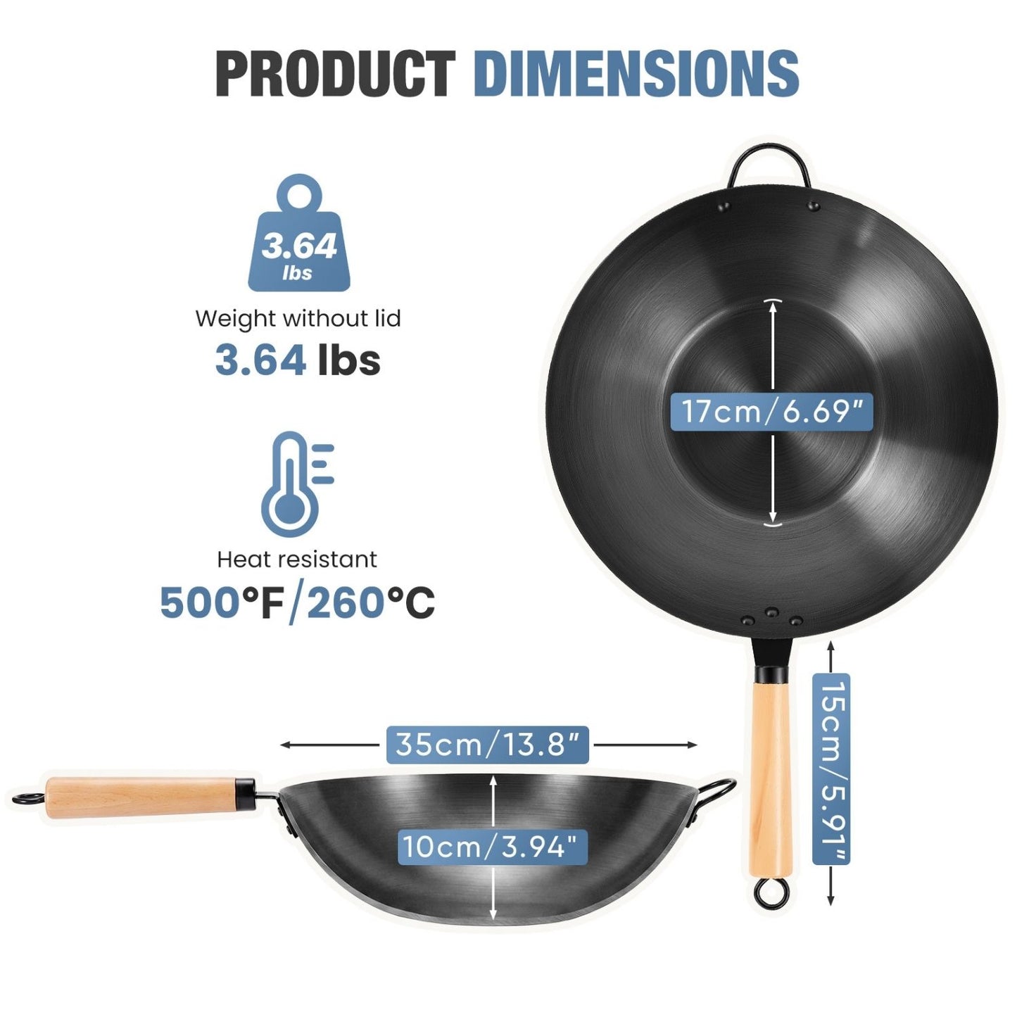 Nonstick Carbon Steel Wok, Pre-Seasoned Flat Bottom Chinese Pan,
