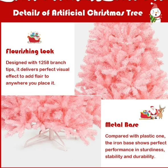 7.5 Feet Pink Hinged Artificial Christmas Tree - Full Fir Design
