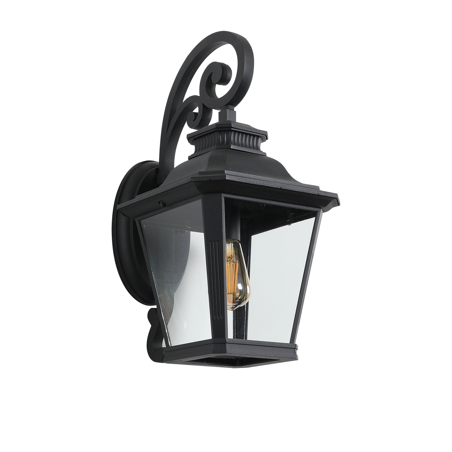 Outdoor Wall Lantern Light - Vintage Black Metal & Clear Glass Sconce