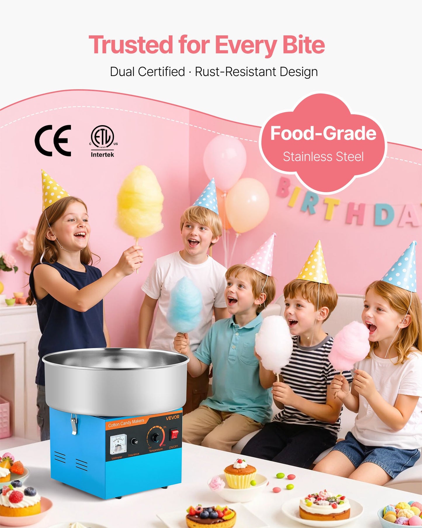 Electric Cotton Candy Machine with Stainless Steel Body and Blue Finish