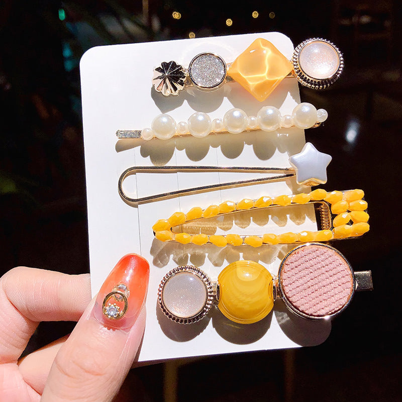Pearl Hair Clips Set - Korean Style Geometric Design