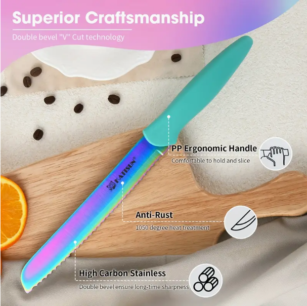 14-Piece Rainbow High Carbon Stainless Steel Knife Set with Scissors