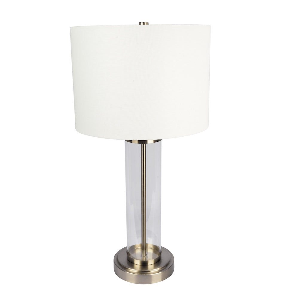Luna Brushed Nickel Table Lamp With On Off Switch Clear Glass Body