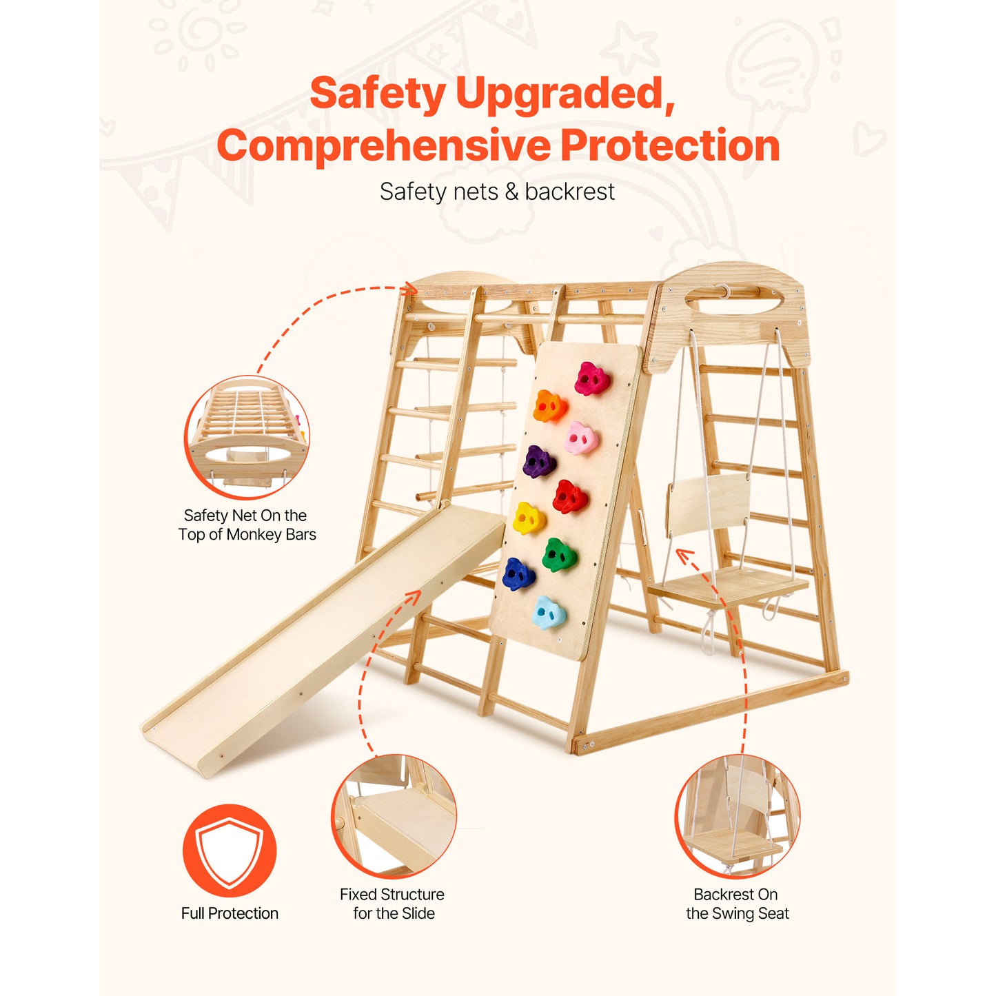Indoor Jungle Gym 7-in-1 Toddler Playset with Slide Swing Climbing Wall