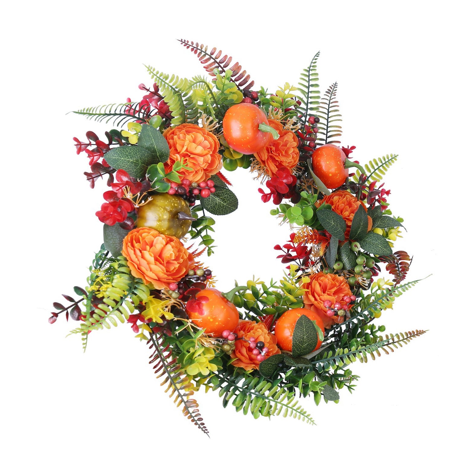 Autumn Wreath with Pumpkin, Leaves & Berries - 17.71 Inch
