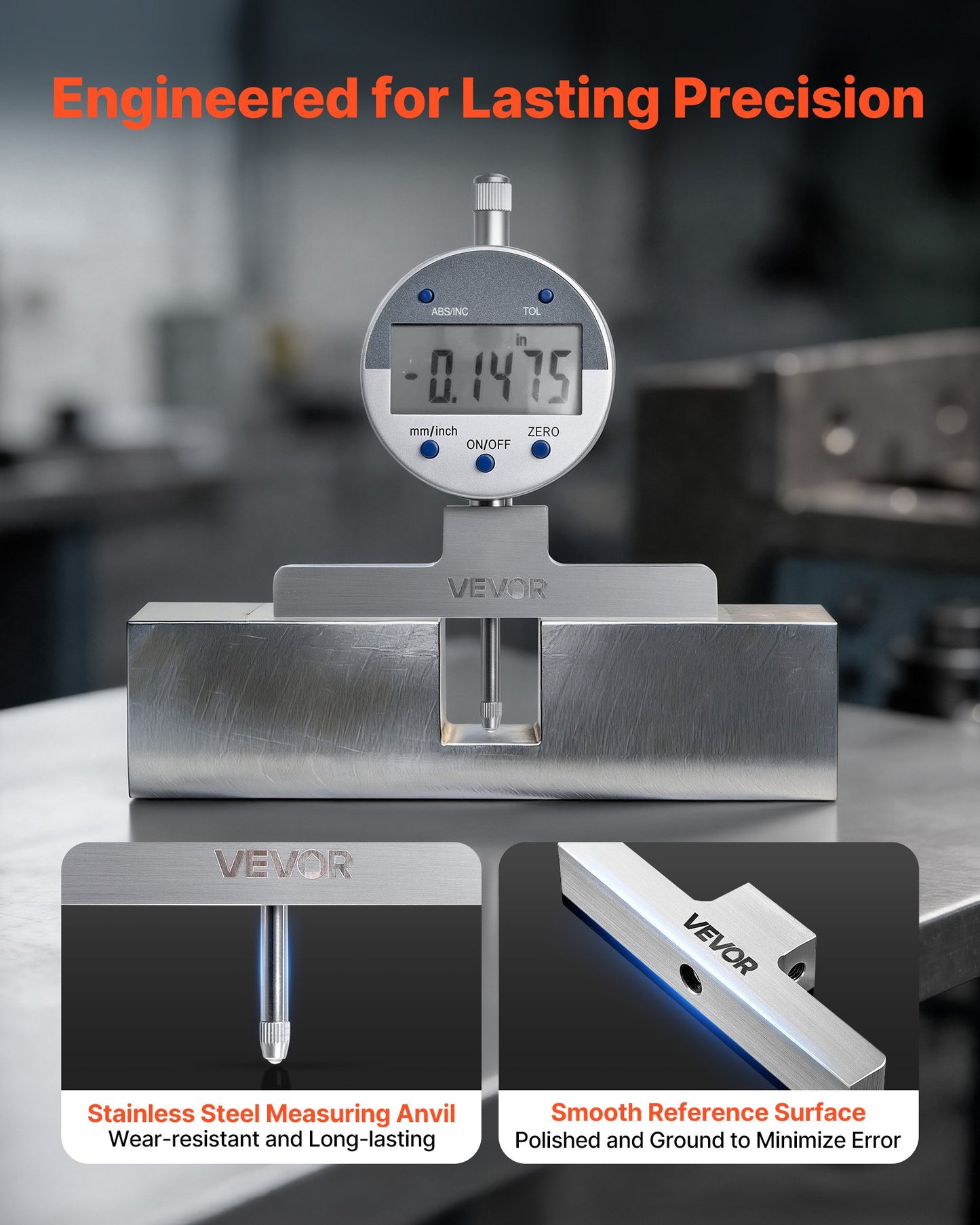 Digital Depth Gauge Micrometer 0-22 Inch Range, Precision Electronic Indicator