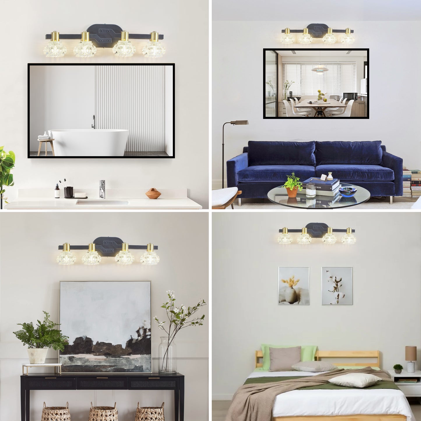 Vintage 4-Light Wall Sconce with Clear Crystal Shades - Retro Design