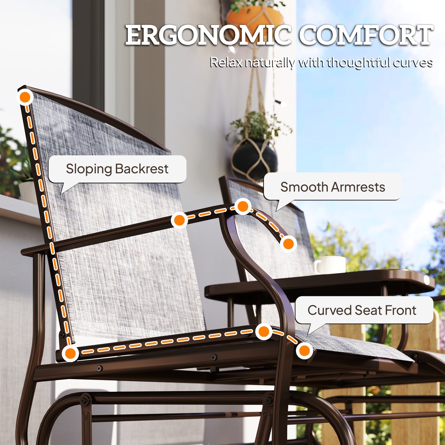 2-Seat Outdoor Glider Swing with Center Coffee Table - Brown
