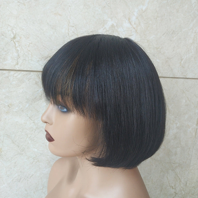 Double Drawn Short Bob Wig Human Hair Black 8-12 Inch for Women