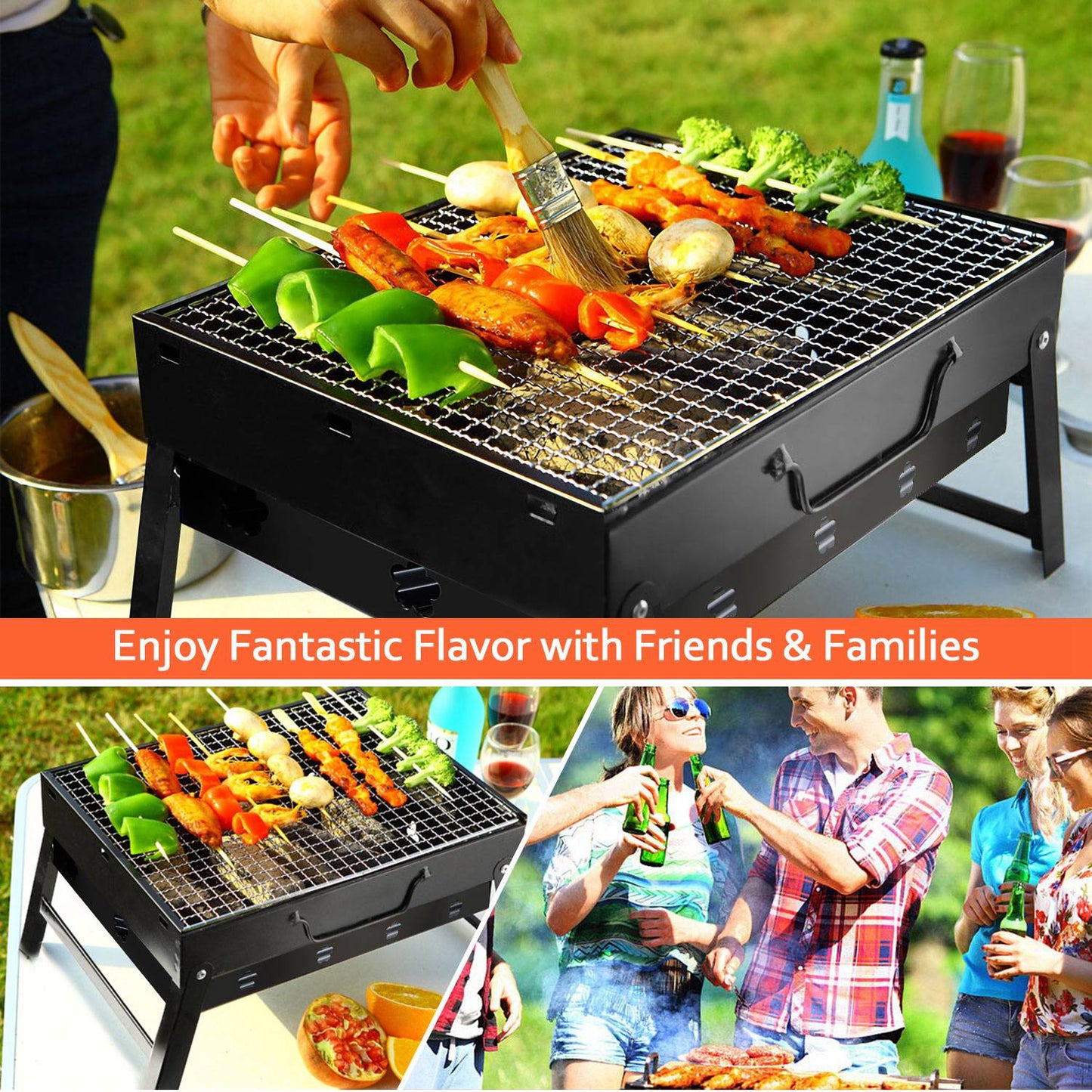 Portable Foldable Charcoal BBQ Grill for Camping & Outdoor Use