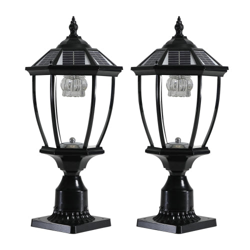 Black Solar Powered LED Outdoor Lantern 2-Pack Vintage Garden Lights for Pathways Yards and Patios